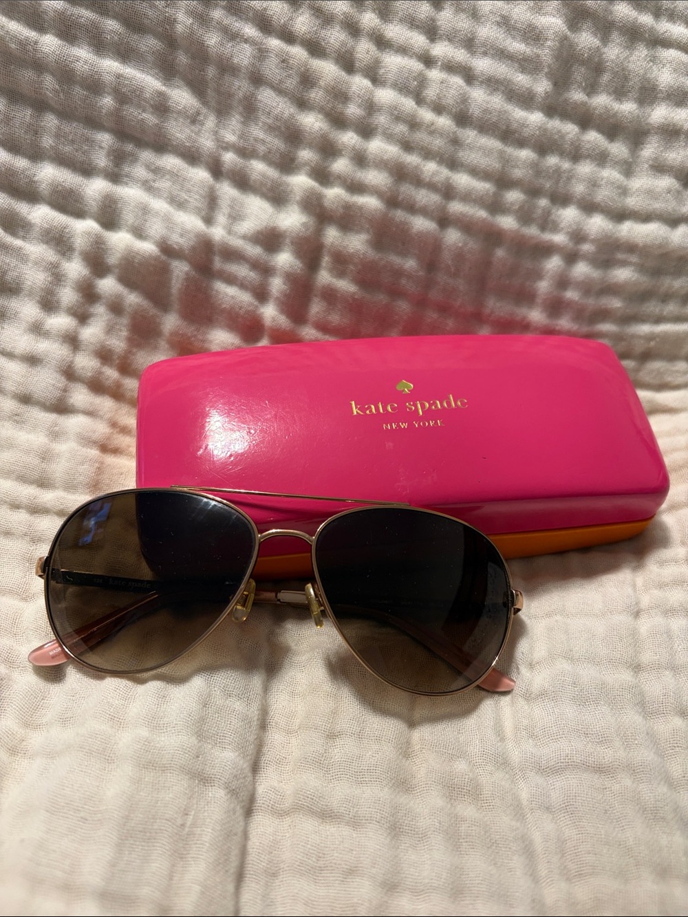Kate Spade Varese Sunglasses with bright pink and orange case